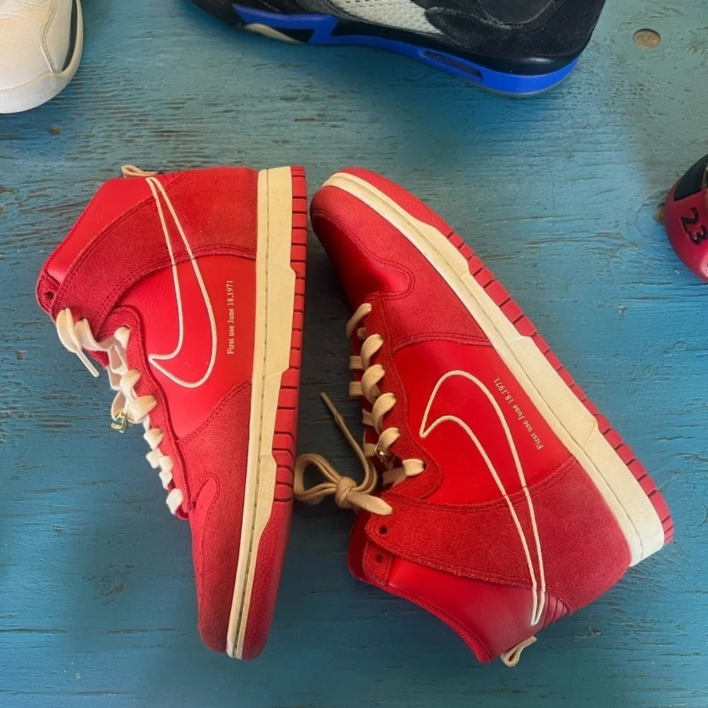 Nike Kids Red and White High-Top Sneakers Nike Dunk High